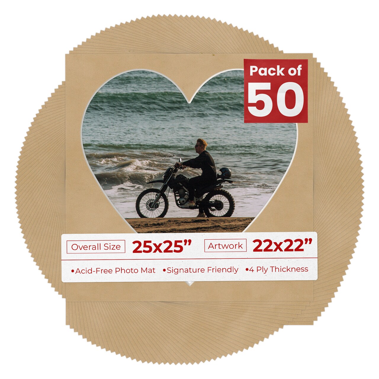 Beige Suede Mat Board for 25x25 Frames - Heart Opening for 22x22 Photos